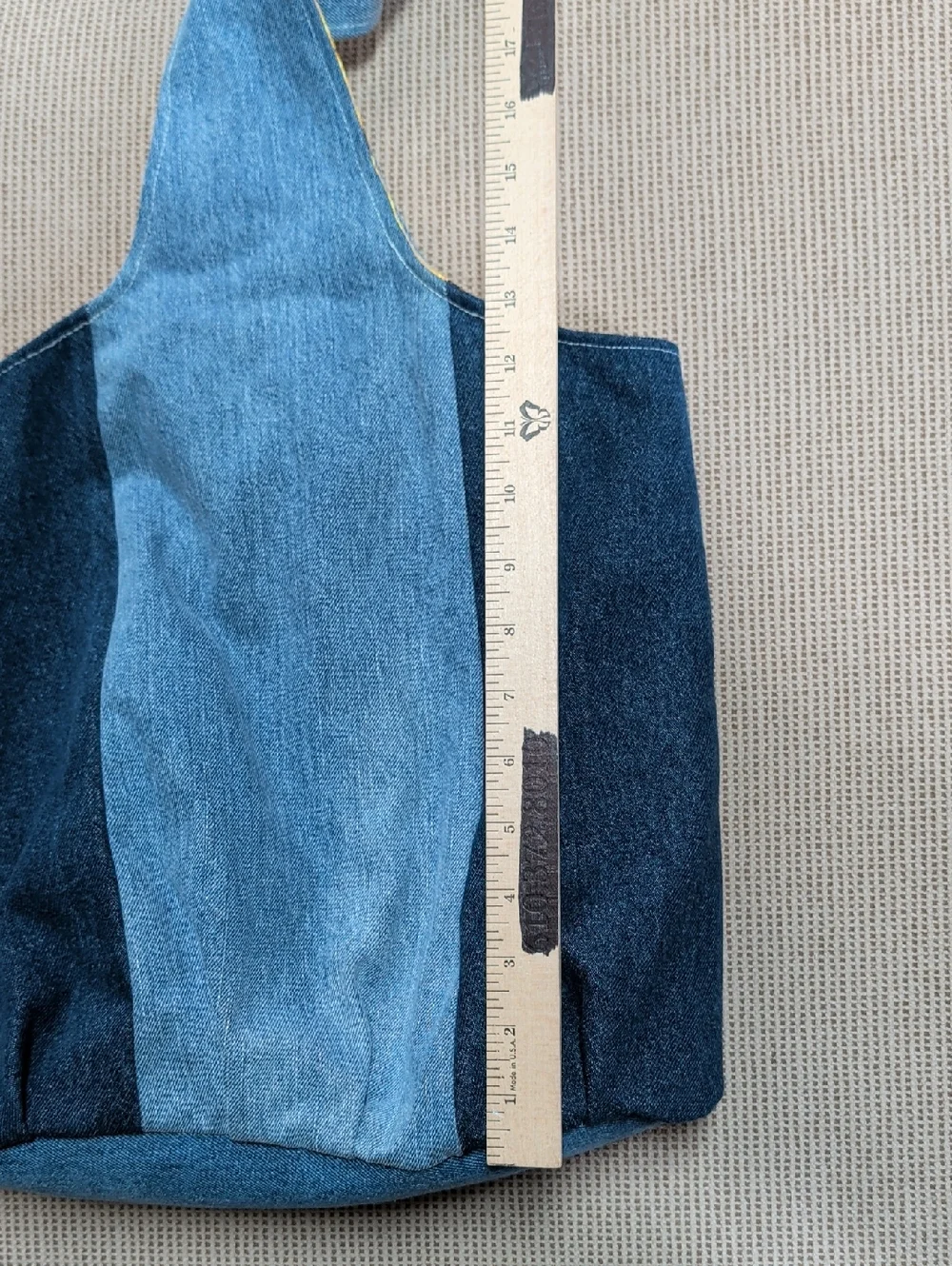 Denim Color Block Handmade Hobo Bag With Sunflower Pattern Lining.
